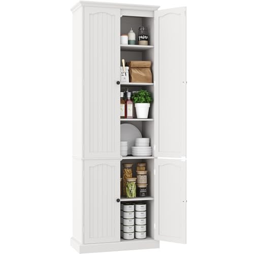 Function Home 72" Kitchen Pantry Cabinet, Tall Wood Storage Cabinet with Doors and Adjustable Shelves, 6